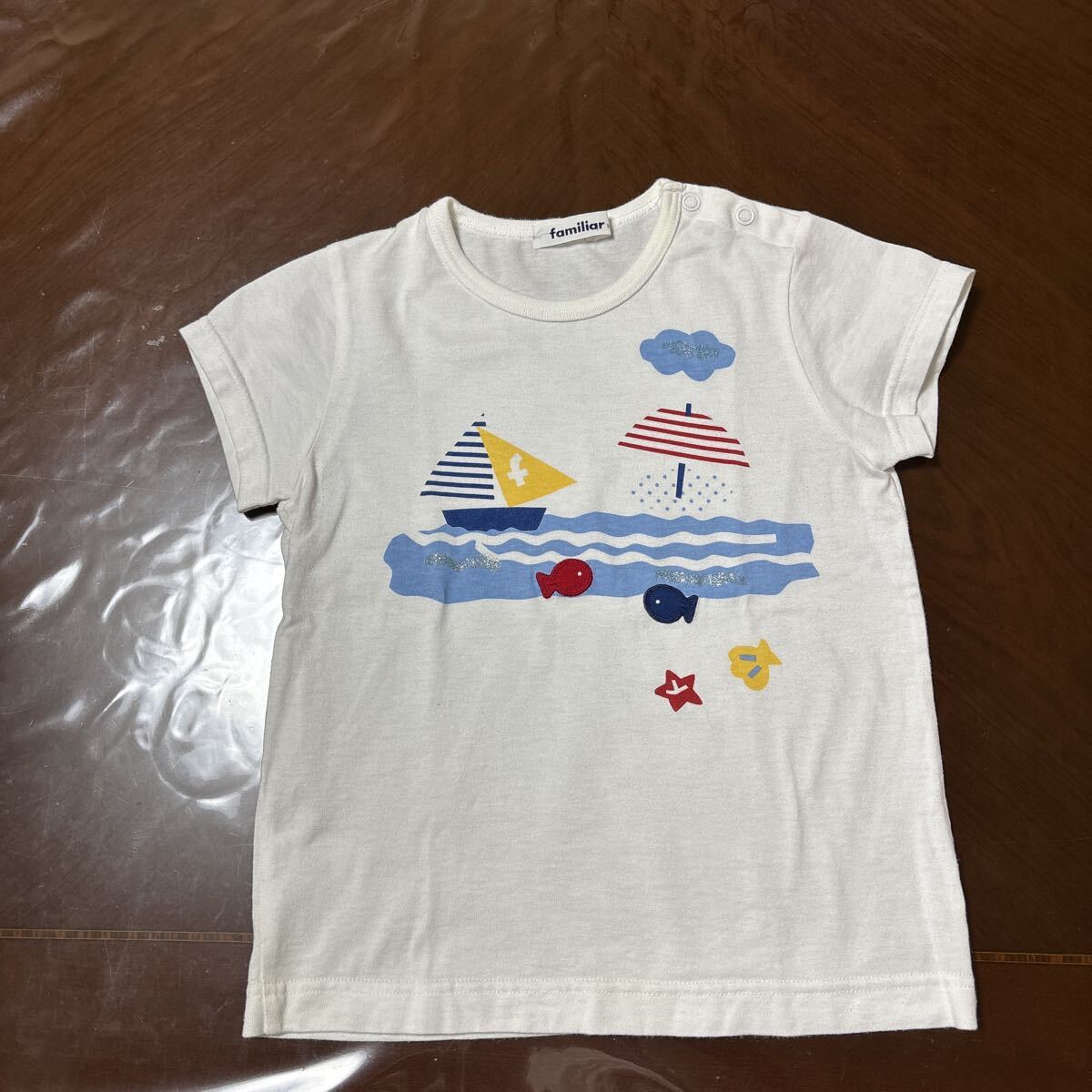♪ familiar♪ 半袖Tシャツ ホワイト トップス ヨット お魚 120拍卖