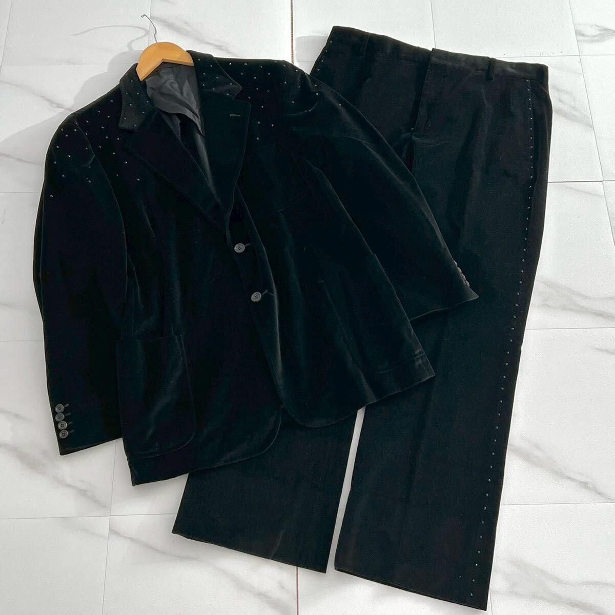 極美品◆Yves Saint Laurent rive gauche トムフォード期 セットアップスーツ ジャケット ビジュー ベロア 2XL位 メンズ イヴサンローラン拍卖