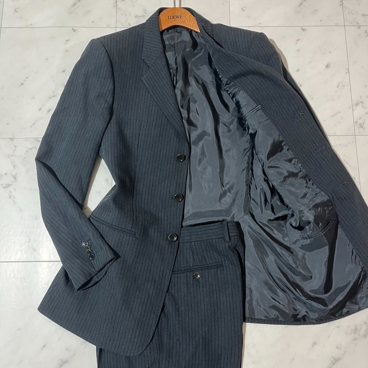 ARMANI COLLEZIONI【別格オーラ】アルマーニコレツォーニ◎スーツ セットアップ 48size◎L相当 極上ウール グレー ストライプ 拍卖