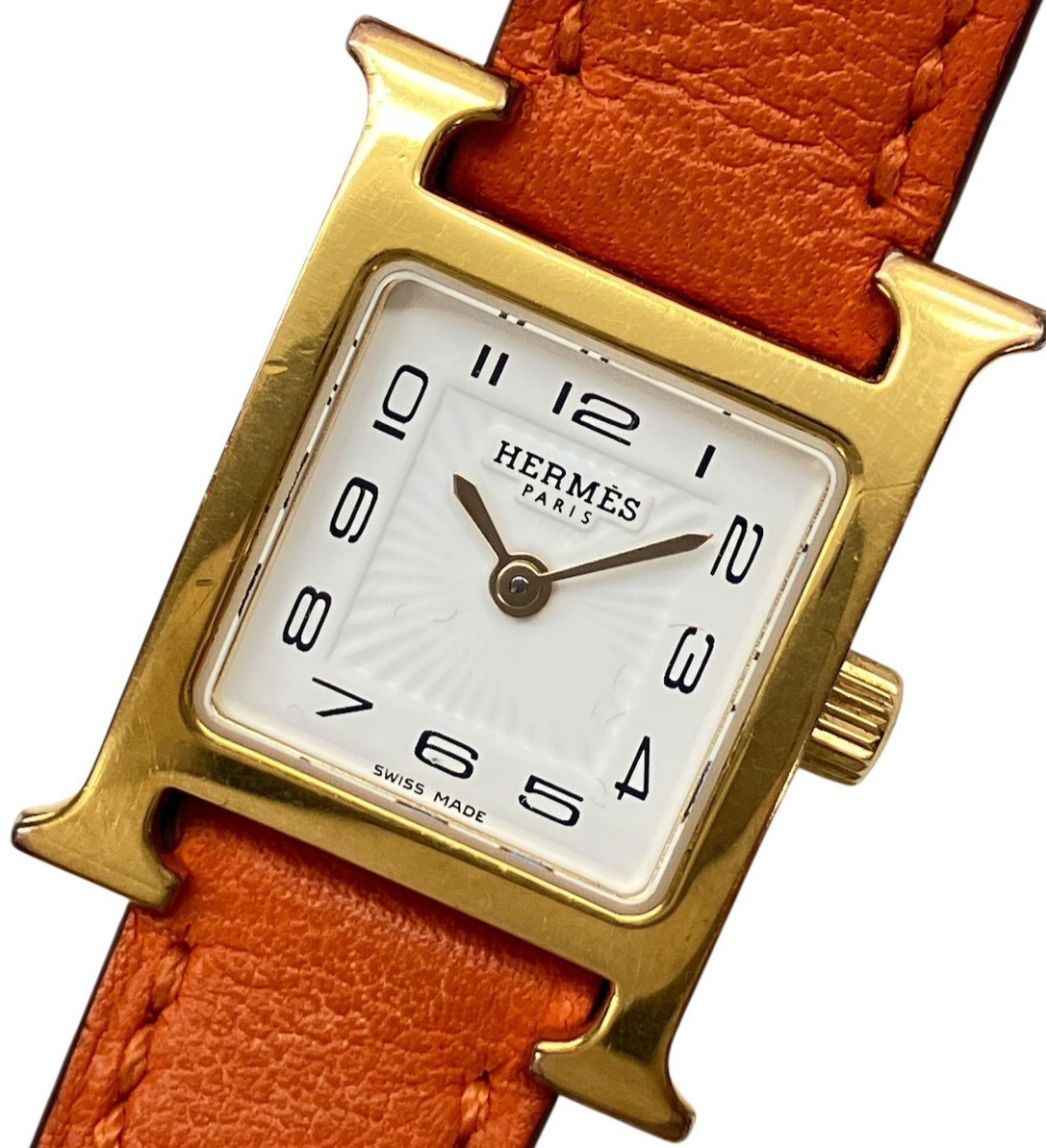 D013-P4-1167 【電池交換済/稼働】 HERMES エルメス レディース腕時計 Hウォッチ HH1.101 QUARTZ スクエア SS 2針 ケース付き KA拍卖
