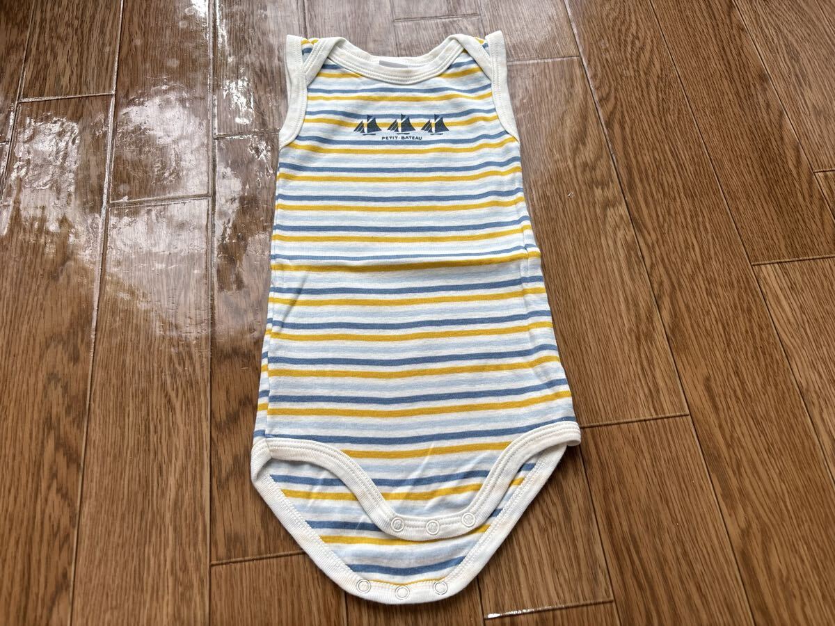 【PETIT BATEAU】プチバトー☆ヨットボーダー柄ノースリーブボディ肌着12m/74cm☆ベビーキッズ新生児出産祝いオーガニックコットン拍卖