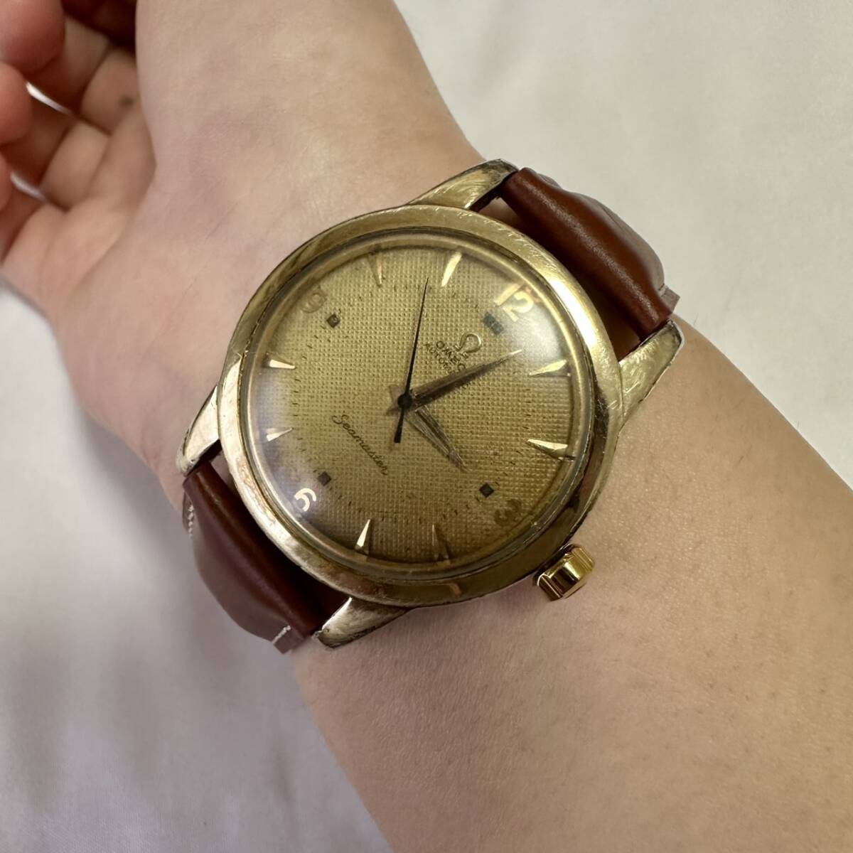 美品 稼働品 OMEGA オメガ シーマスター メンズ ハーフローター ハニカム文字盤 3針 cal351 動作確認済み T1179拍卖
