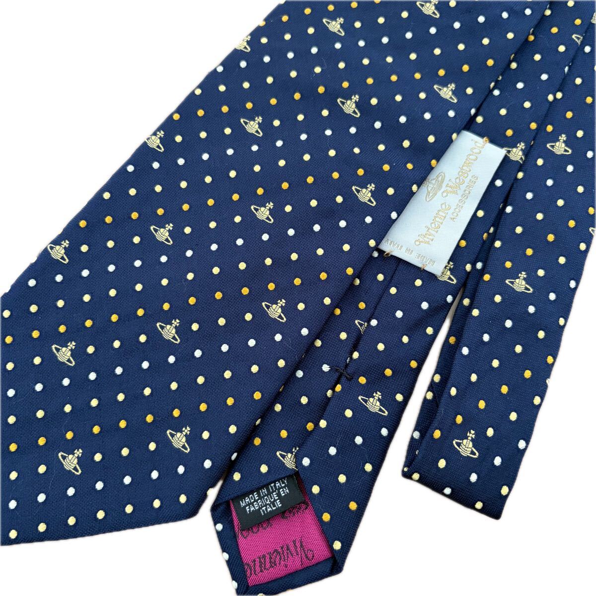 美品 Vivienne Westwood ドット柄 オーブ ネクタイ ネイビー シルク イタリア製 バーバリー ポールスミス Jean Paul Gaultier拍卖