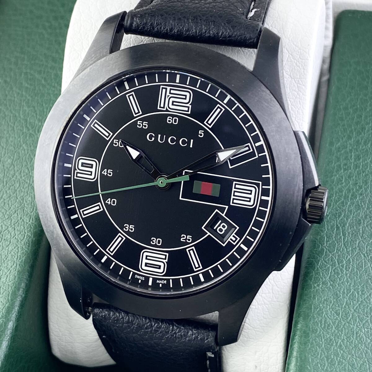 【1円〜】GUCCI グッチ 腕時計 メンズ 126.2 G-TIMELESS Gタイムレス ブラック文字盤 シェリー GG ラウンドフェイス デイト 可動品拍卖