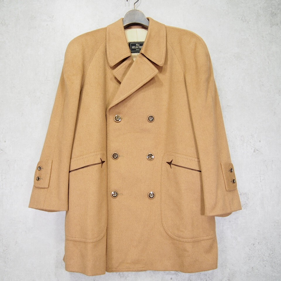 スコットランド製 クロンビー CROMBIE ピュアカシミヤ ダブルコート キャメル ベージュ スカーフ柄 ビスポーク エトワール ヴィンテージ拍卖