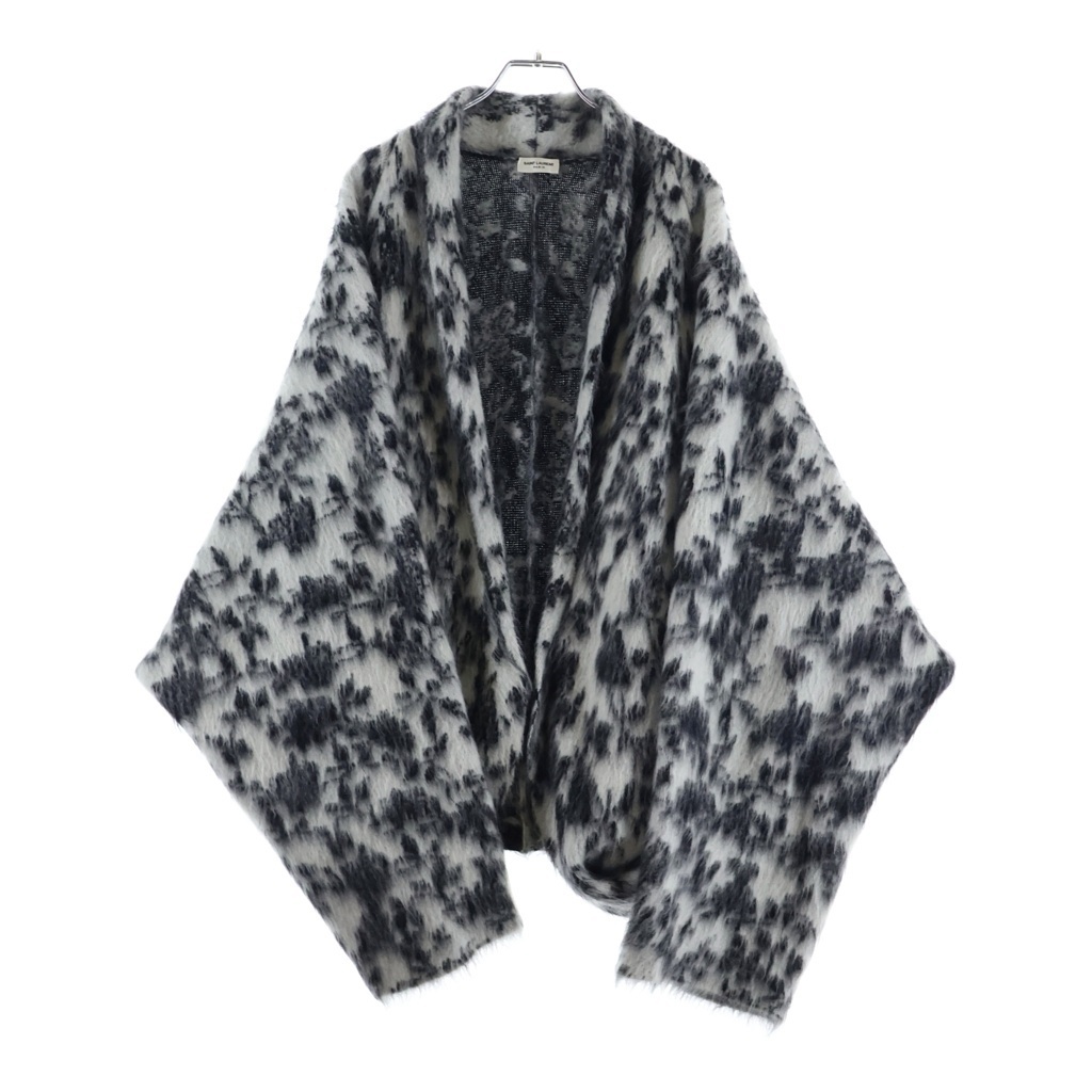 SAINT LAURENT PARIS サンローランパリ ブラッシュド ジャガード モヘヤ キモノ ジャケット ブラック×ホワイト #XL拍卖