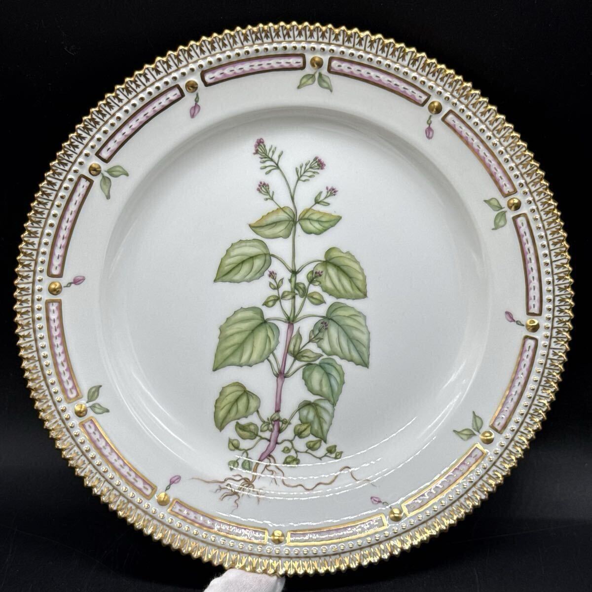 ロイヤルコペンハーゲン フローラダニカ プレート ミヤマタニタデ Royal Copenhagen 金彩 皿 Circaea alpina L. flora danica拍卖