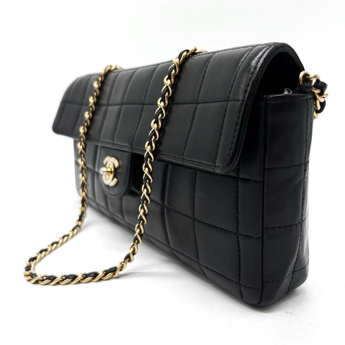 【最高級品】 CHANEL シャネル チョコバー マトラッセ ラムスキン ココマーク チェーンショルダーバッグ ゴールド金具 ブラック 黒 拍卖