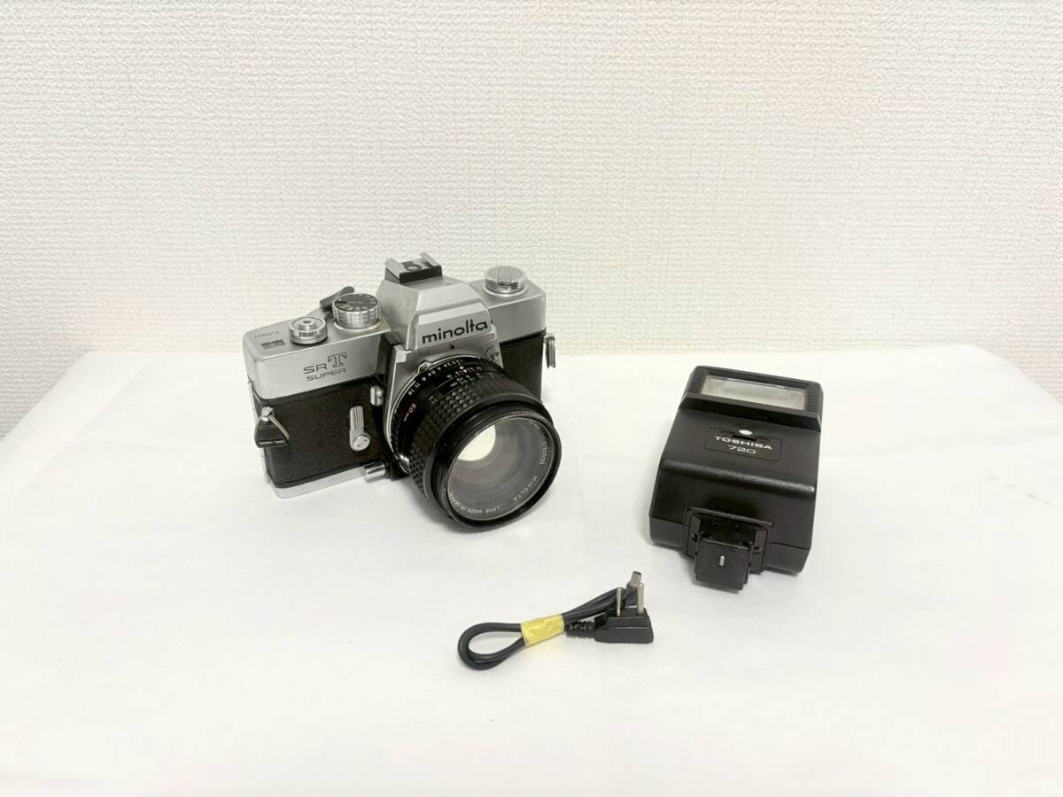 H2716*0.5 シャッターOK MINOLTA ミノルタ SRT SUPER MC ROKKOR-PG 1:1.4 f=50㎜ フィルムカメラ TOSHIBA720付き拍卖