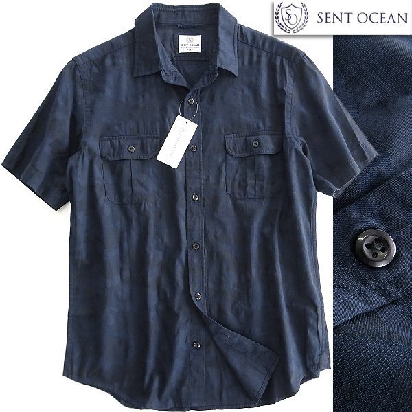 新品 セントオーシャン 迷彩柄 半袖 サファリシャツ LL 紺 【AFP612_540_LL】 SENT OCEAN シャツ 春夏 メンズ ミリタリー カモフラ拍卖