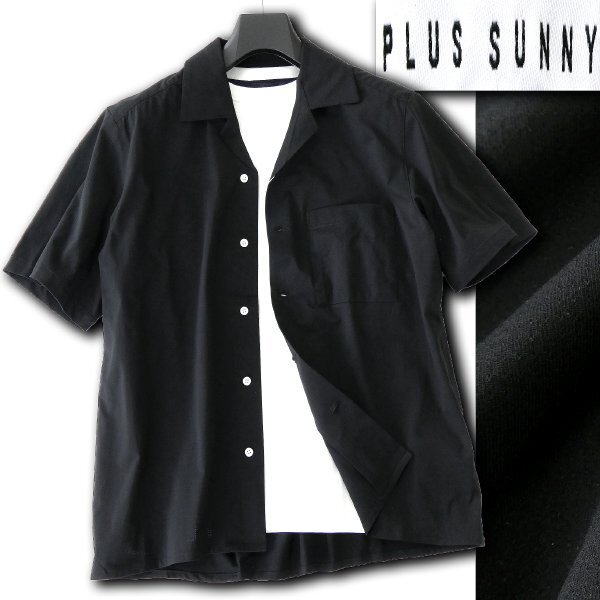 新品 PLUS SUNNY マイクロメッシュ ストレッチ 半袖 オープンカラー シャツ LL 黒 【I58229】 プラスサニー 盛夏 サマー ウォッシャブル拍卖