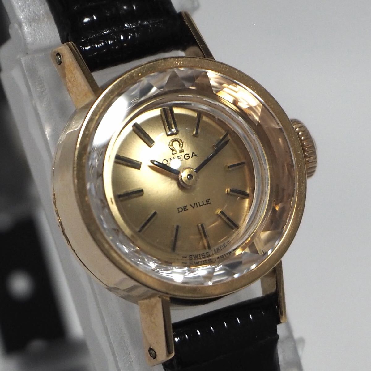 稼働■OMEGA 18K 750刻印 De Ville カットガラス 手巻き レディース 腕時計■オメガ デビル デヴィル 金無垢 ゴールド K18 Cal.483拍卖