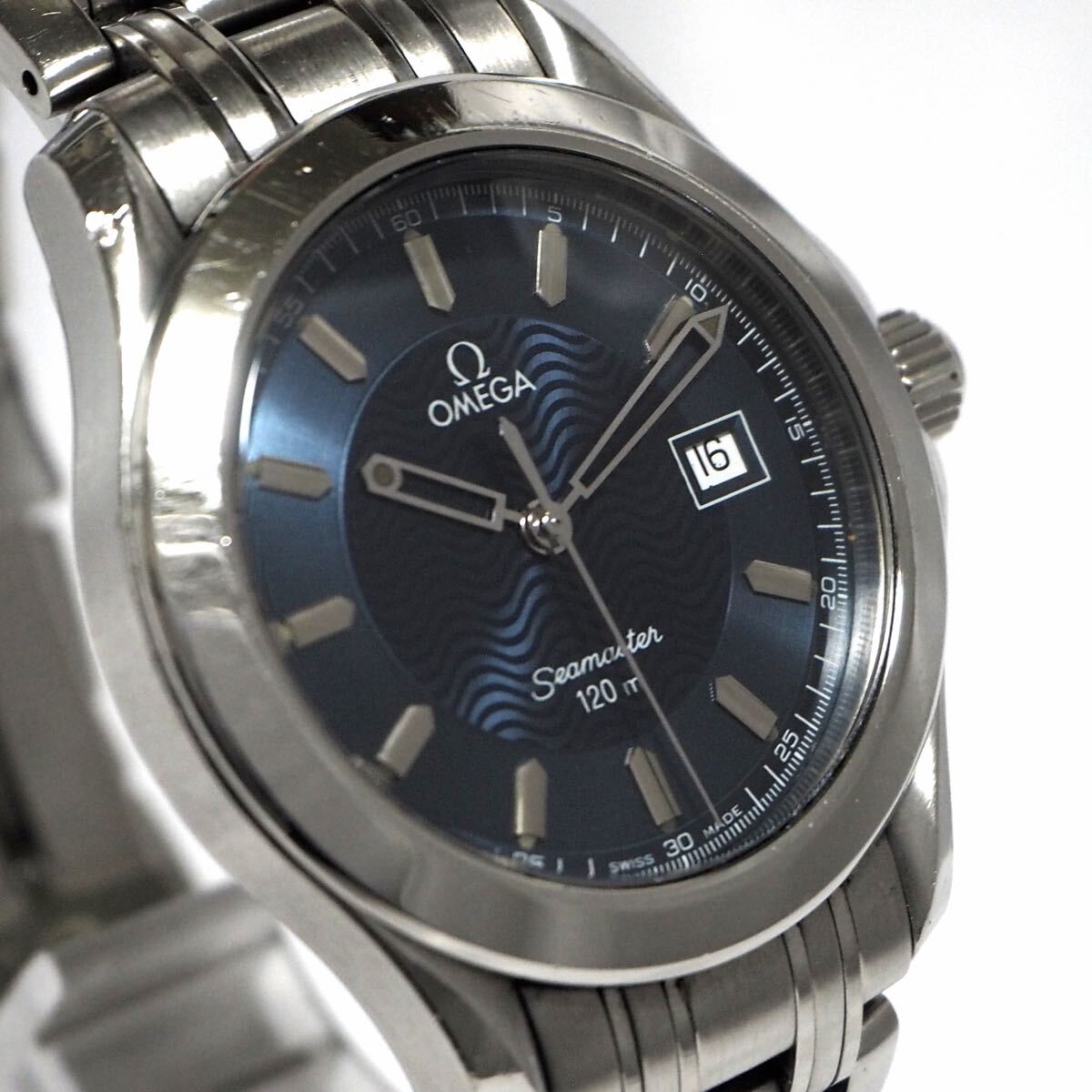 稼働■OMEGA シーマスター 120m メンズ 腕時計 クォーツ 純正ブレス■オメガ デイト Ref.2511.81 SEAMASTER ネイビー拍卖