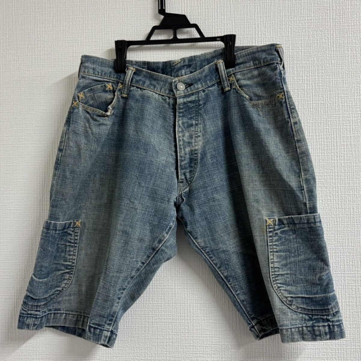 R376-Z24-281 EVISU エヴィス 新恵美寿神頭 Lot.2001 W34 デニムハーフパンツ ショートパンツ ジーンズ 日本製 鳥居 布パッチ メンズ NB拍卖