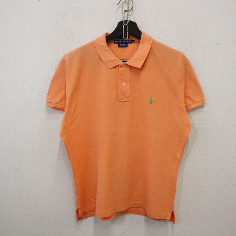 U865 2000年代製 RalphLauren ラルフローレン 半袖ポロシャツ■00s 表記Lサイズ レディース オレンジ カノコ ワンポイントロゴ 古着 激安拍卖