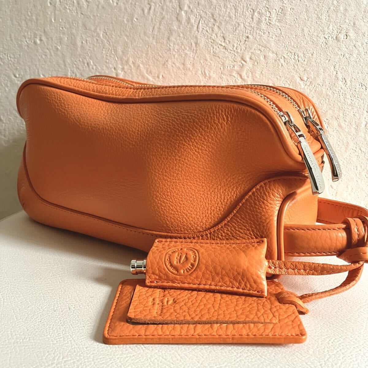 【希少色! 極美品!】PELLE MORBIDA ペッレモルビダ クラッチバッグ ハンドバック セカンド ダブルジップ ビジネス メンズ レザー オレンジ拍卖