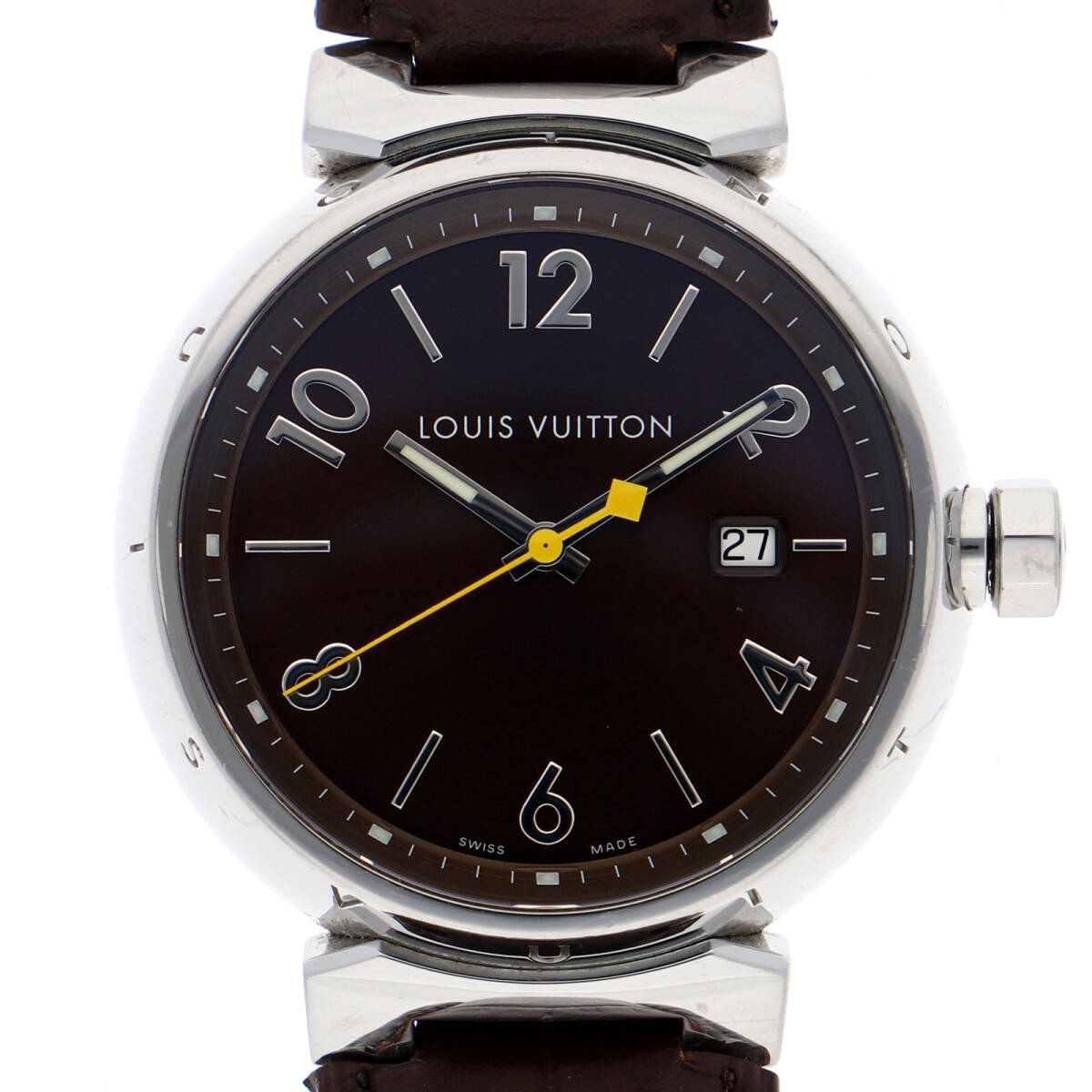 LOUIS VUITTON ルイ・ヴィトン Q1111 タンブール ブラックダイヤル SS/レザー クオーツ メンズ【142575】拍卖