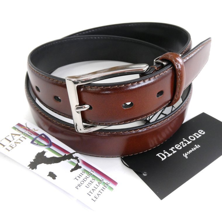 新品 1.1万 ディレツィオーネ 伊 sirp社 イタリアン ガラスレザー ベルト 【DNB-BP053_BROWN】 26SS Direzione メンズ 牛革 茶拍卖