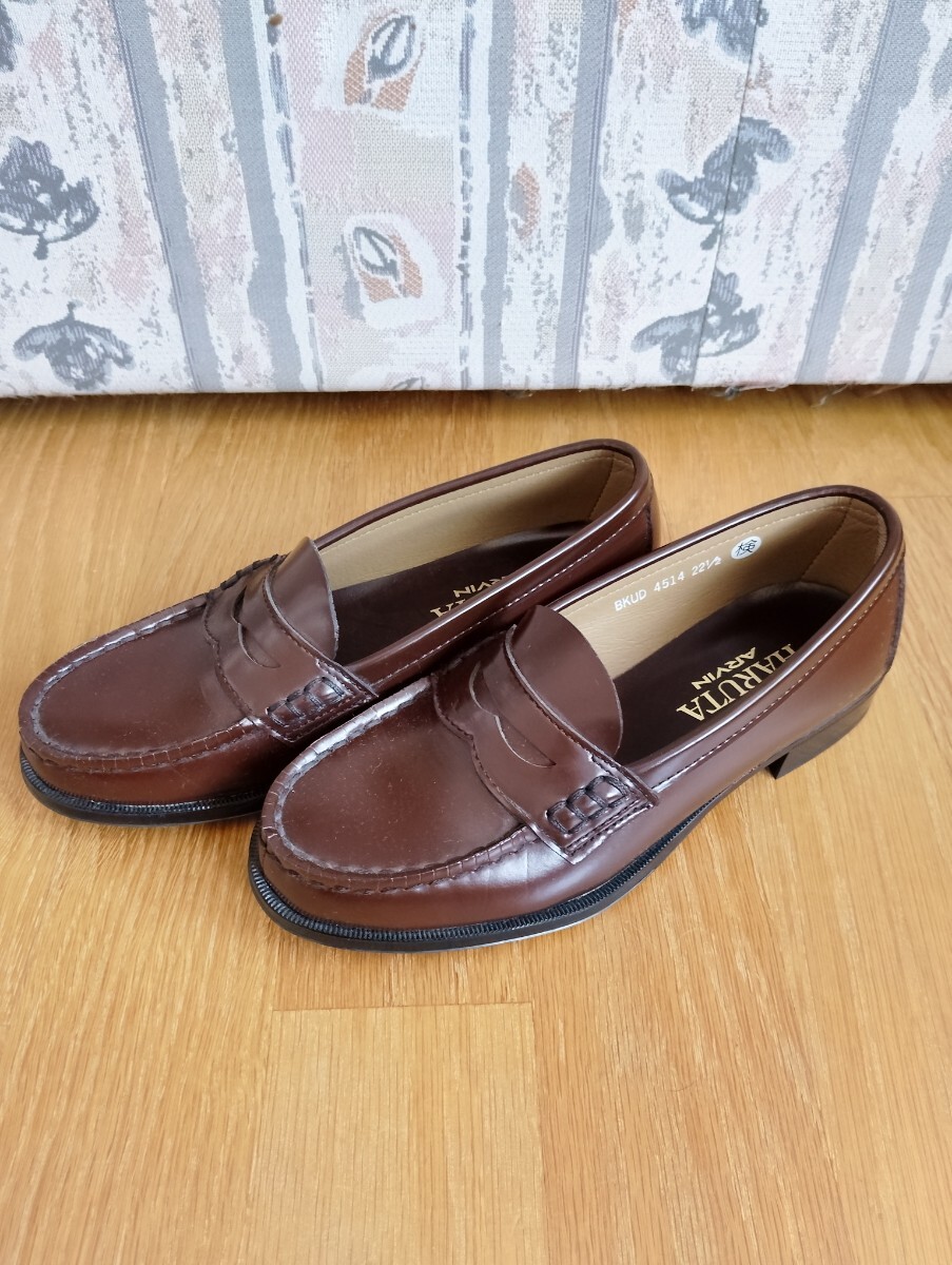 即決 HARUTA コインローファー 22.5cm ブラウン ハルタ レターパック¥600 室内着用のみ拍卖