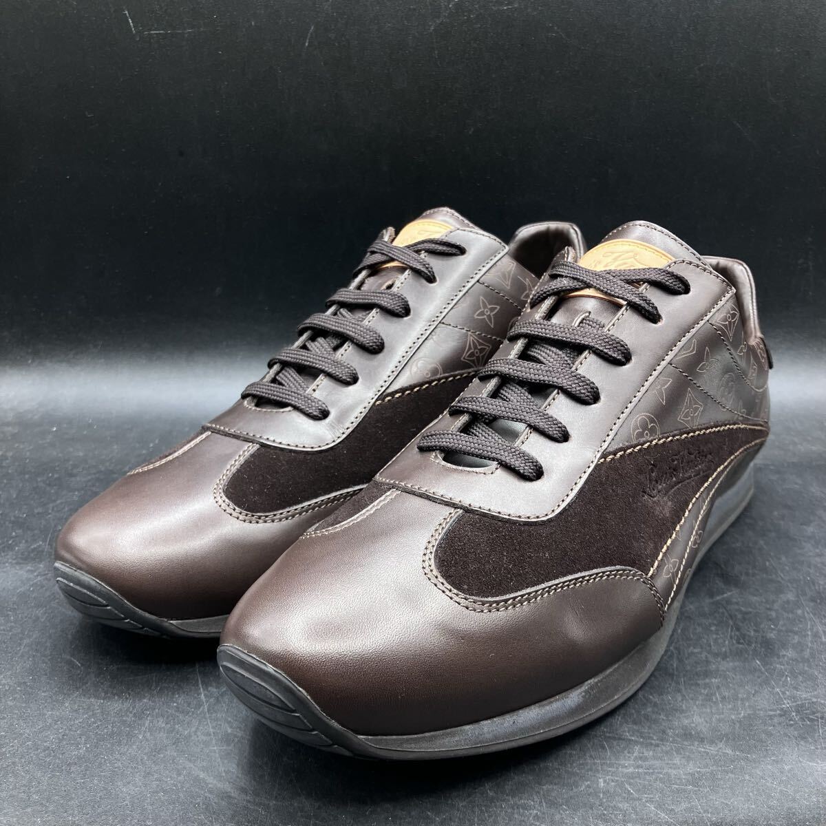 6M5750 美品 LOUIS VUITTON ルイヴィトン スエード切替 モノグラム柄 スニーカー メンズ 8/26.5cm相当 ブラウン 茶拍卖