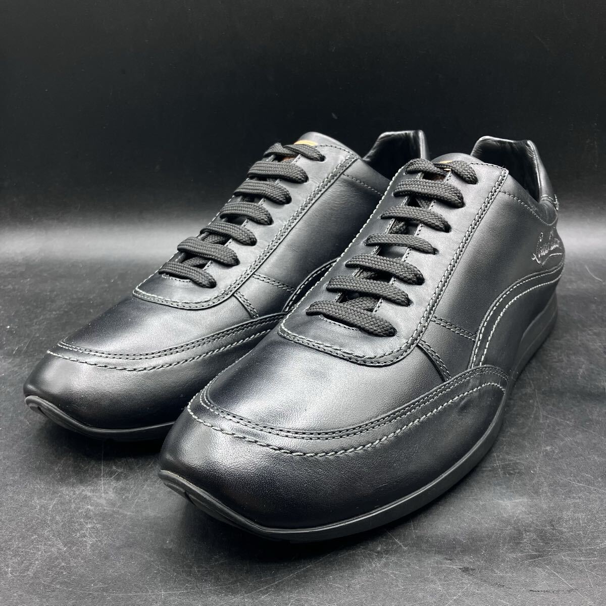 6M5752 美品 LOUIS VUITTON ルイヴィトン レザー スニーカー シューズ メンズ 8/26.5cm相当 ブラック 黒拍卖