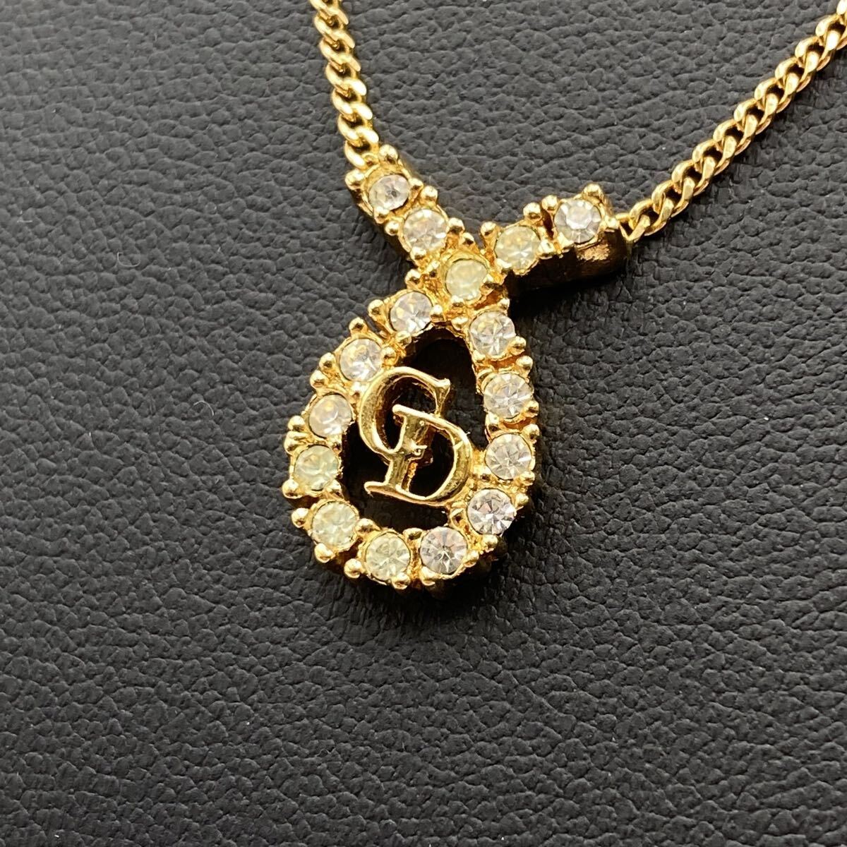 K Christian Dior クリスチャンディオール CDロゴ ラインストーン ネックレス ゴールドカラー ブランドアクセサリー かわせみ拍卖