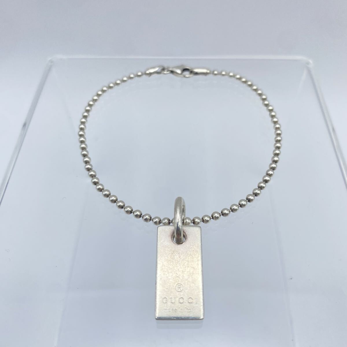 A GUCCI グッチ ロゴプレート ボールチェーン ブレスレット シルバー SV925 アクセサリー 約18cm 7.4g かわせみ拍卖