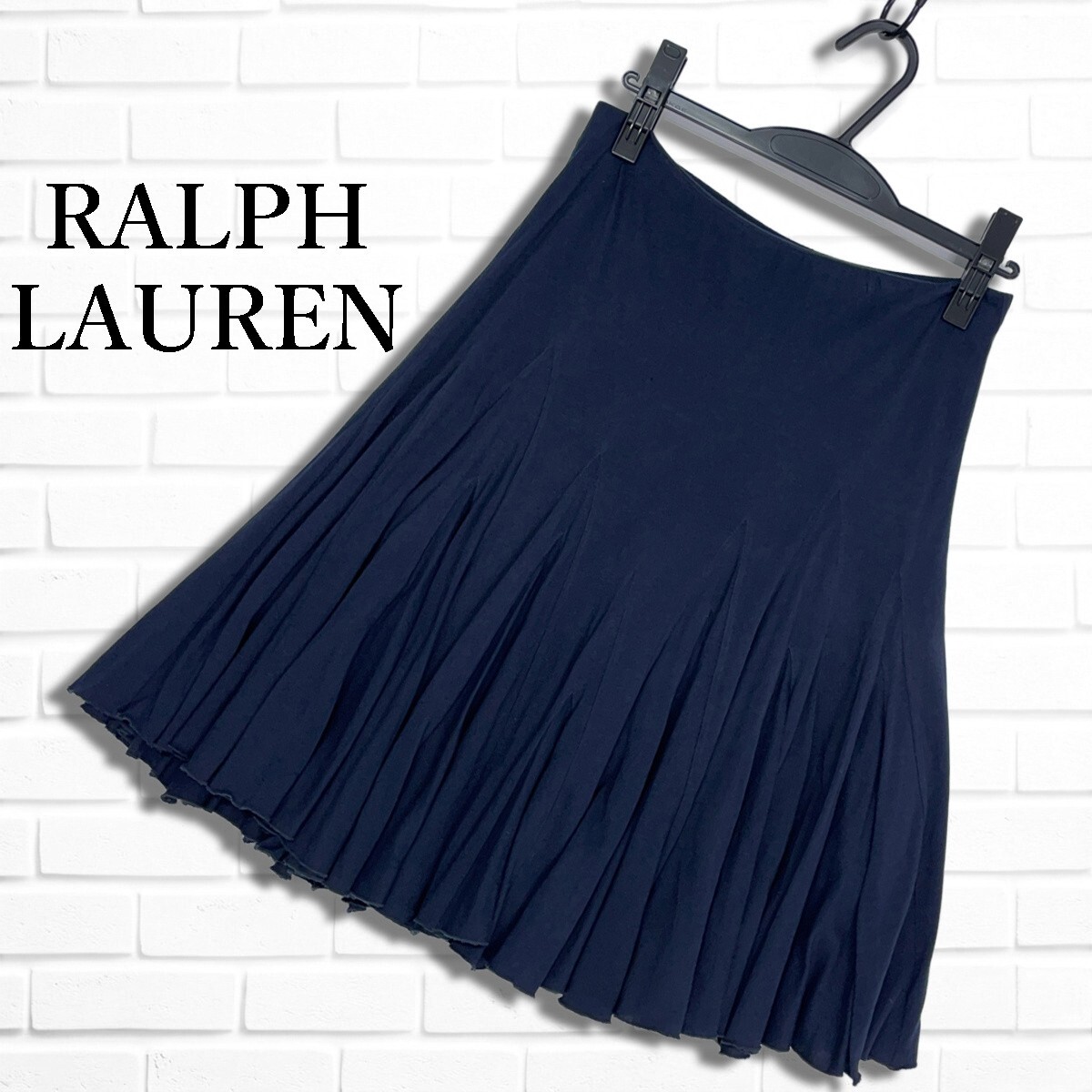 ◆良品◆ RALPH LAUREN ラルフローレン コットン フレア イージー スカート 紺 ネイビー レディース ◆送料無料◆ 3036F□拍卖