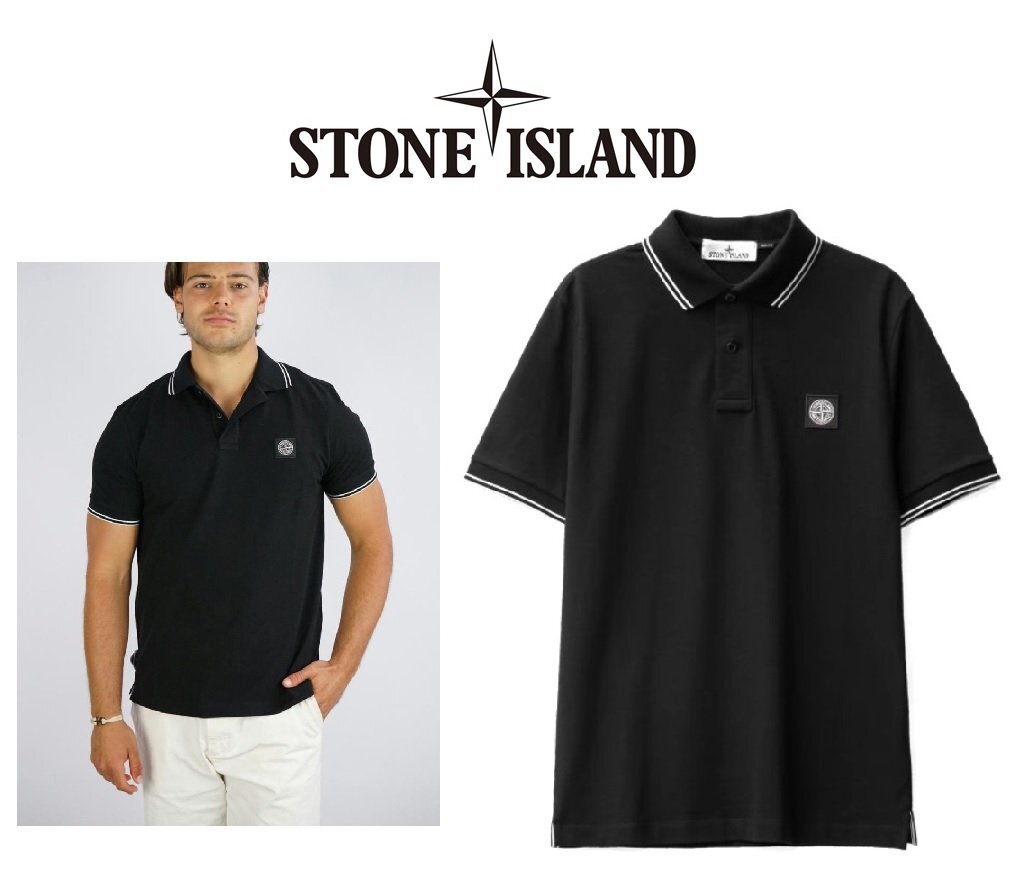 ●9万新品◆L◆STONE ISLAND ストーンアイランド◆オーガニックコットン コンパスロゴ 半袖ポロシャツ SLIMFIT 黒 1円拍卖