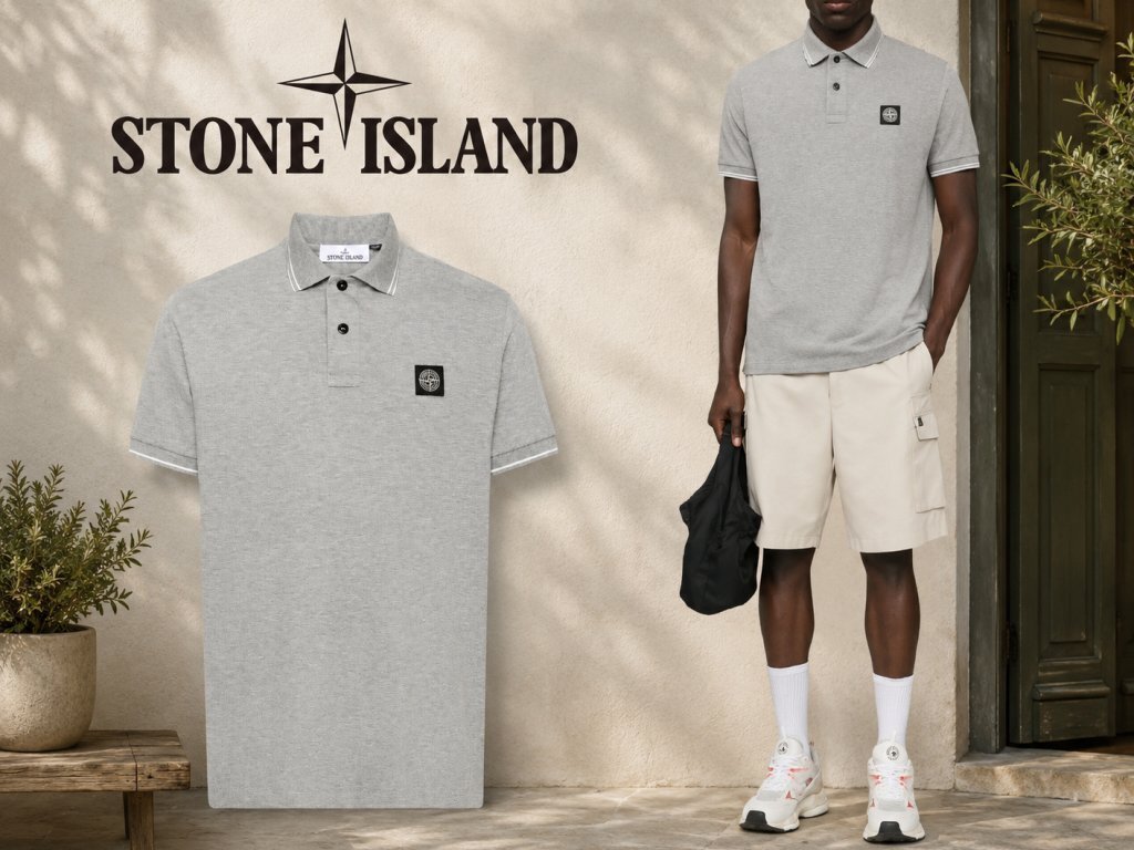 ●9万新品◆L◆STONE ISLAND ストーンアイランド◆オーガニックコットン コンパスロゴ 半袖ポロシャツ SLIMFIT グレー灰 1円拍卖