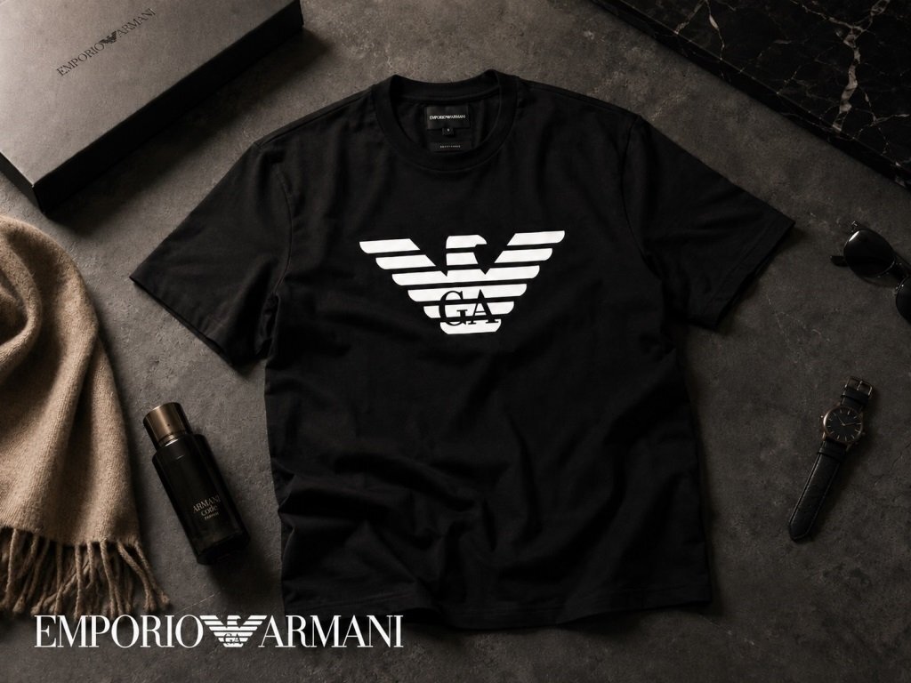 ●3万新品◆L◆EMPORIO ARMANI アルマーニ◆イーグルロゴ ストレッチ素材 クルーネック半袖Tシャツ ブラック黒 1円拍卖