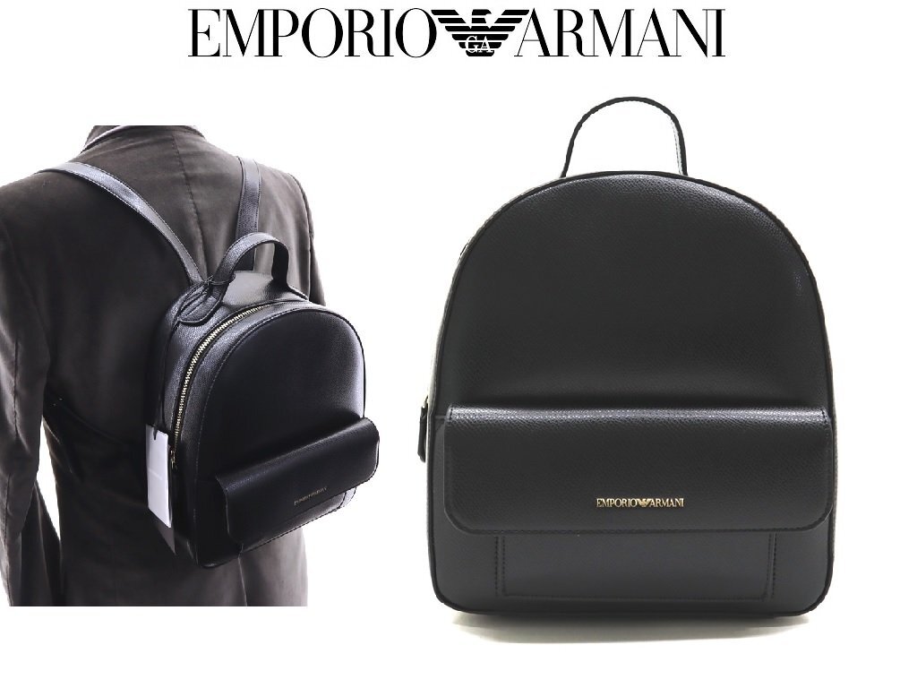 ●8万新品◆EMPORIO アルマーニ 軽量PUレザー A5サイズ イーグルロゴバックパック 黒 1円拍卖