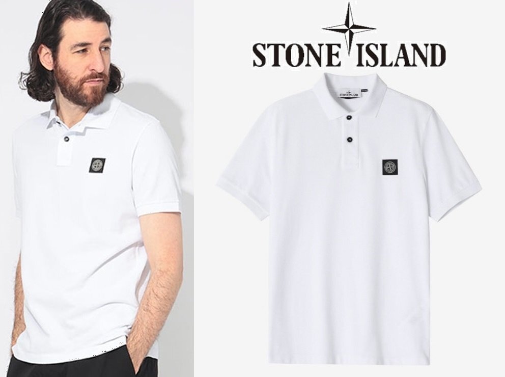 9万新品◆XL◆STONE ISLAND ストーンアイランド◆オーガニックコットン コンパスロゴ 半袖ポロシャツ SLIM FIT白 1円拍卖