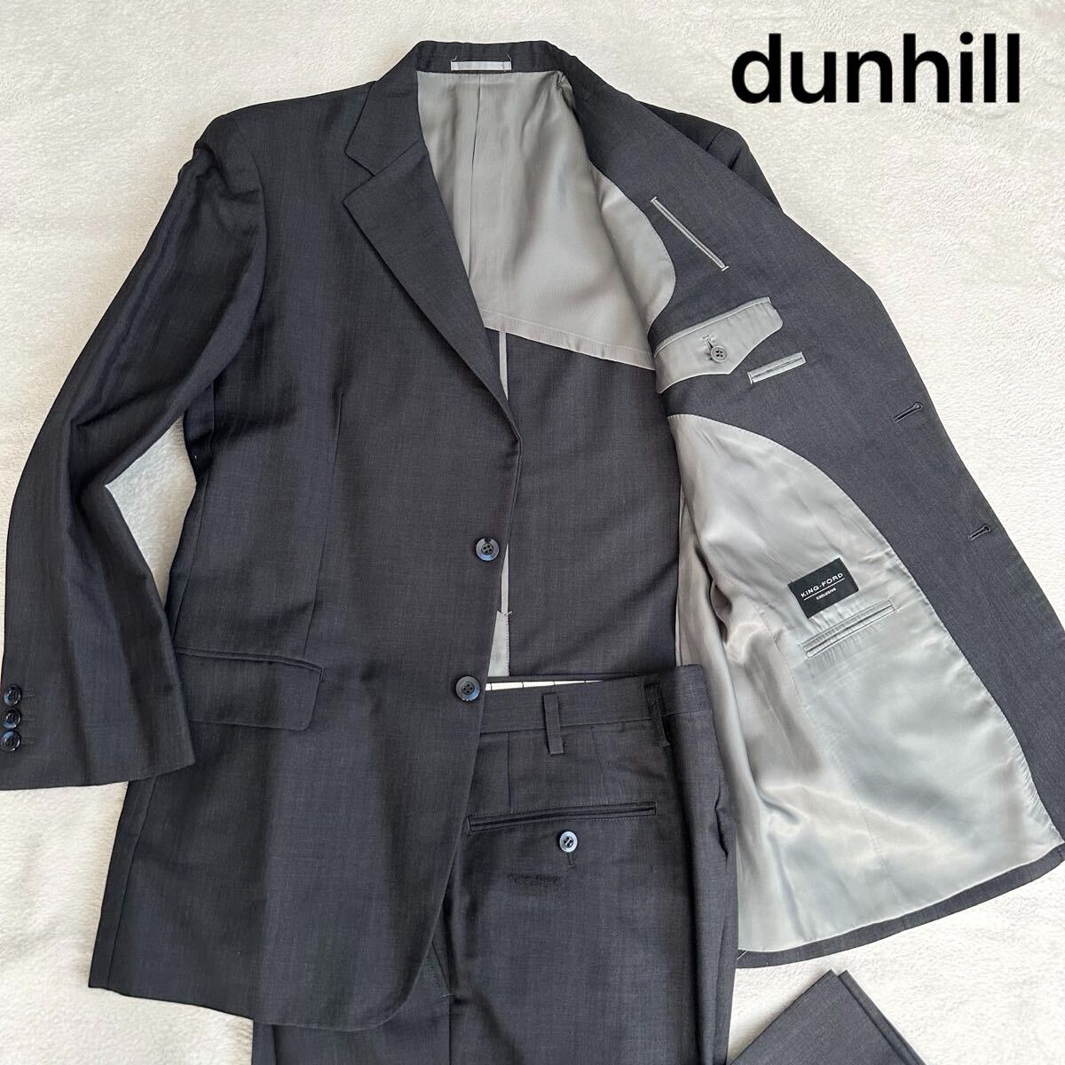 ダンヒル dunhill キッドモヘヤ混 ウール オーダー スーツ セットアップ KING-FORD メンズ チャコールグレー 2B 背抜き 日本製 L相当 071拍卖