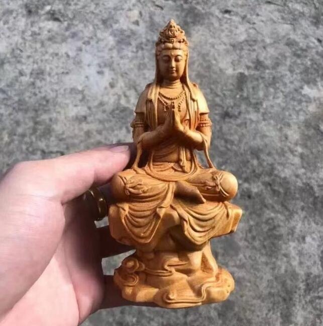 仏教工芸品 木彫仏像 自在観音菩薩座像 合掌拍卖
