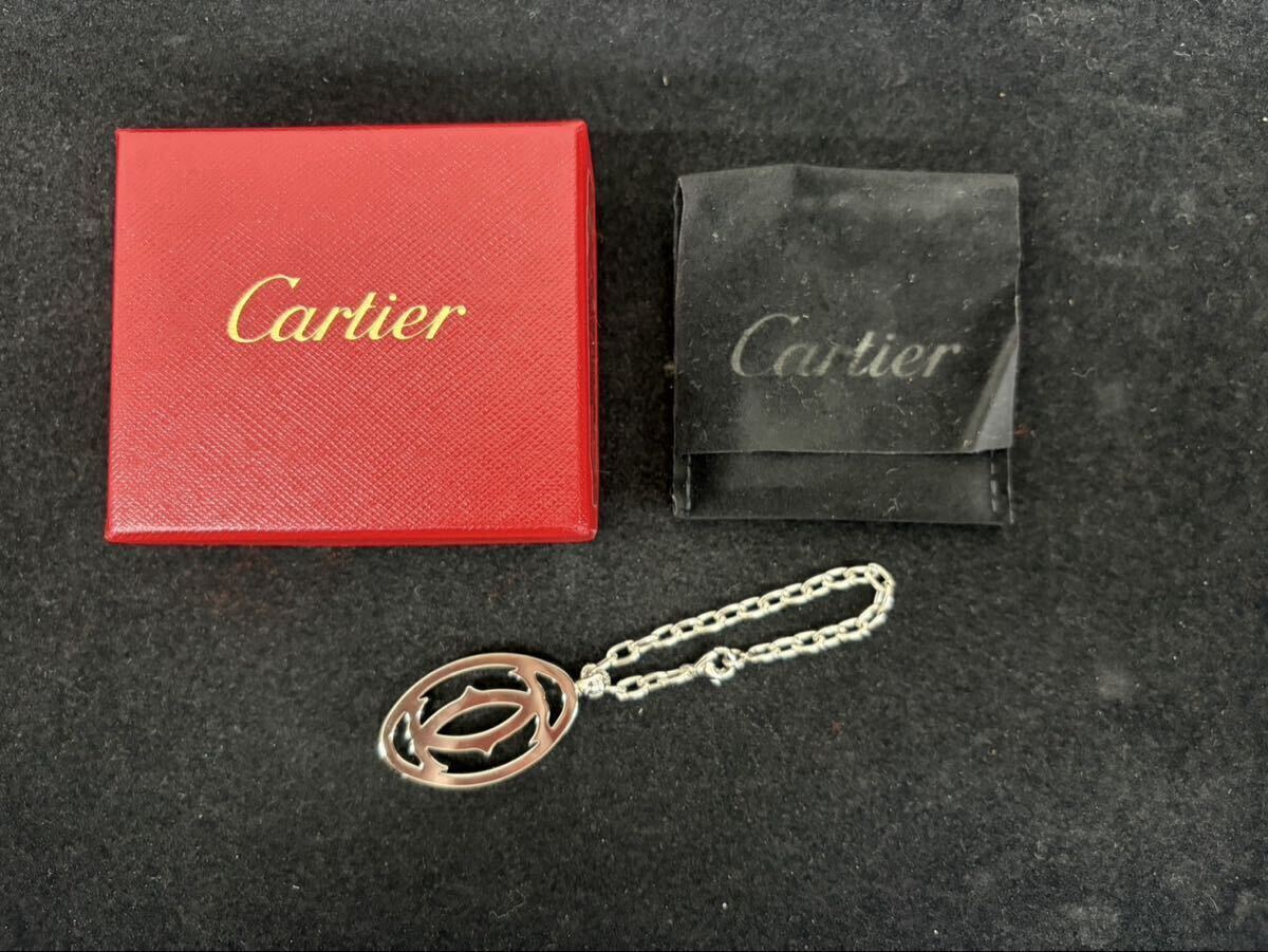 美品 Cartier キーリング カルティエ ロゴ シルバーカラー チャーム アクセサリー キーホルダー 元箱付き ブランド物拍卖