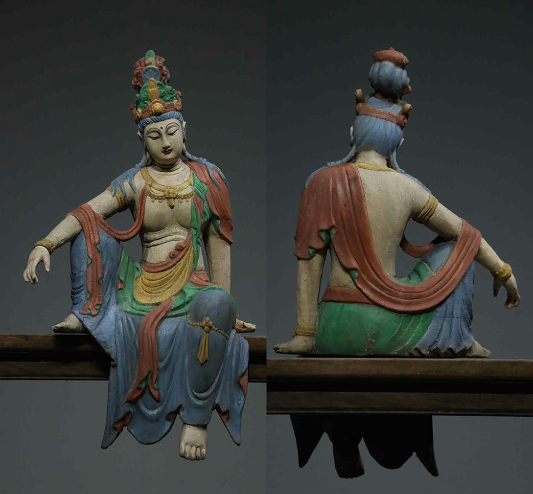 ★旧家蔵出し・時代物★W415宋時代 楠木彩絵水月観音造像 楠木細工彫刻 超絶技巧・仏像 仏教古美術 細密造 寺院収蔵品 拍卖