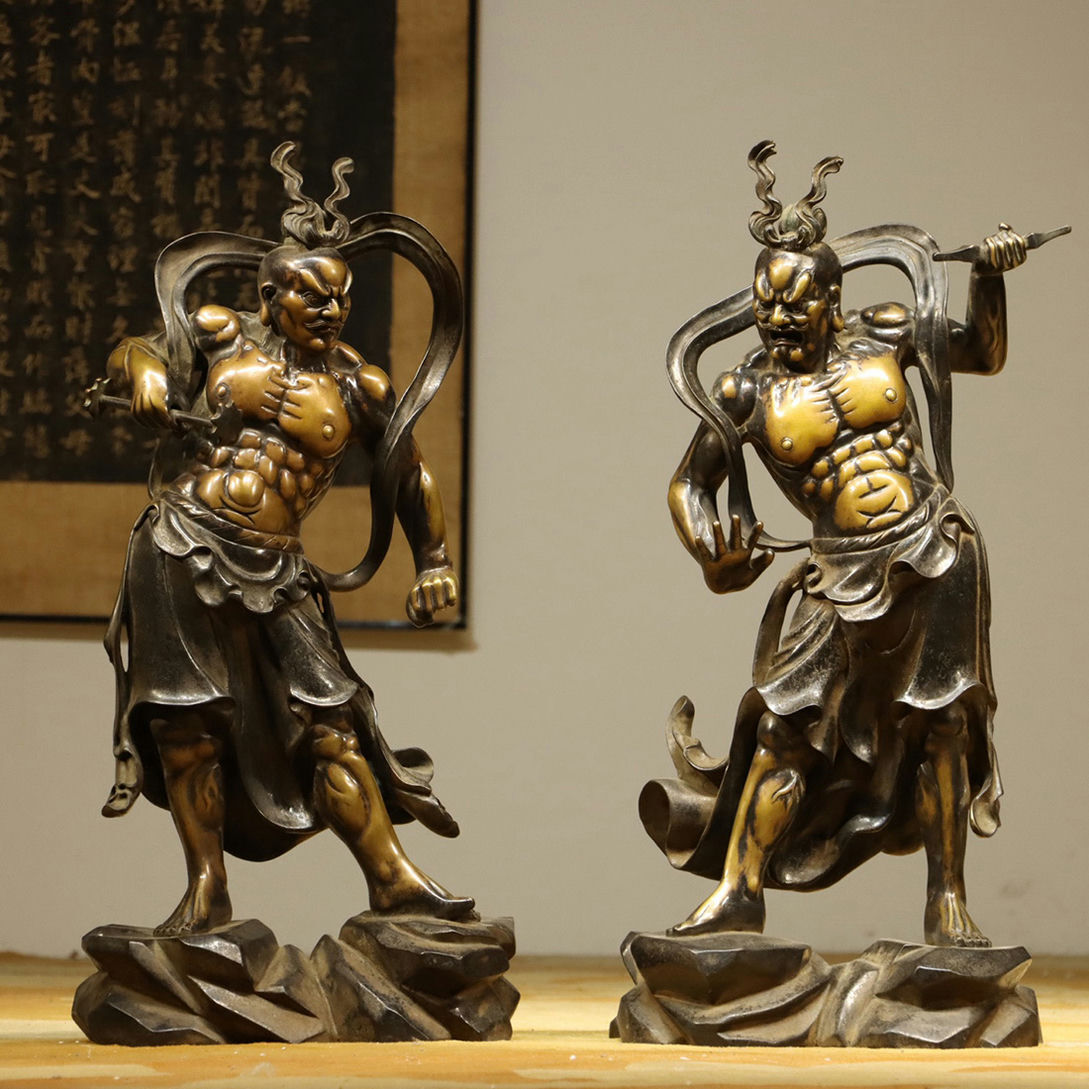 ★旧家蔵出し・時代物★W439明永樂 哈二将神像 銅製 細工彫刻 超絶技巧・仏像 仏教古美術 細密造 寺院収蔵品 拍卖