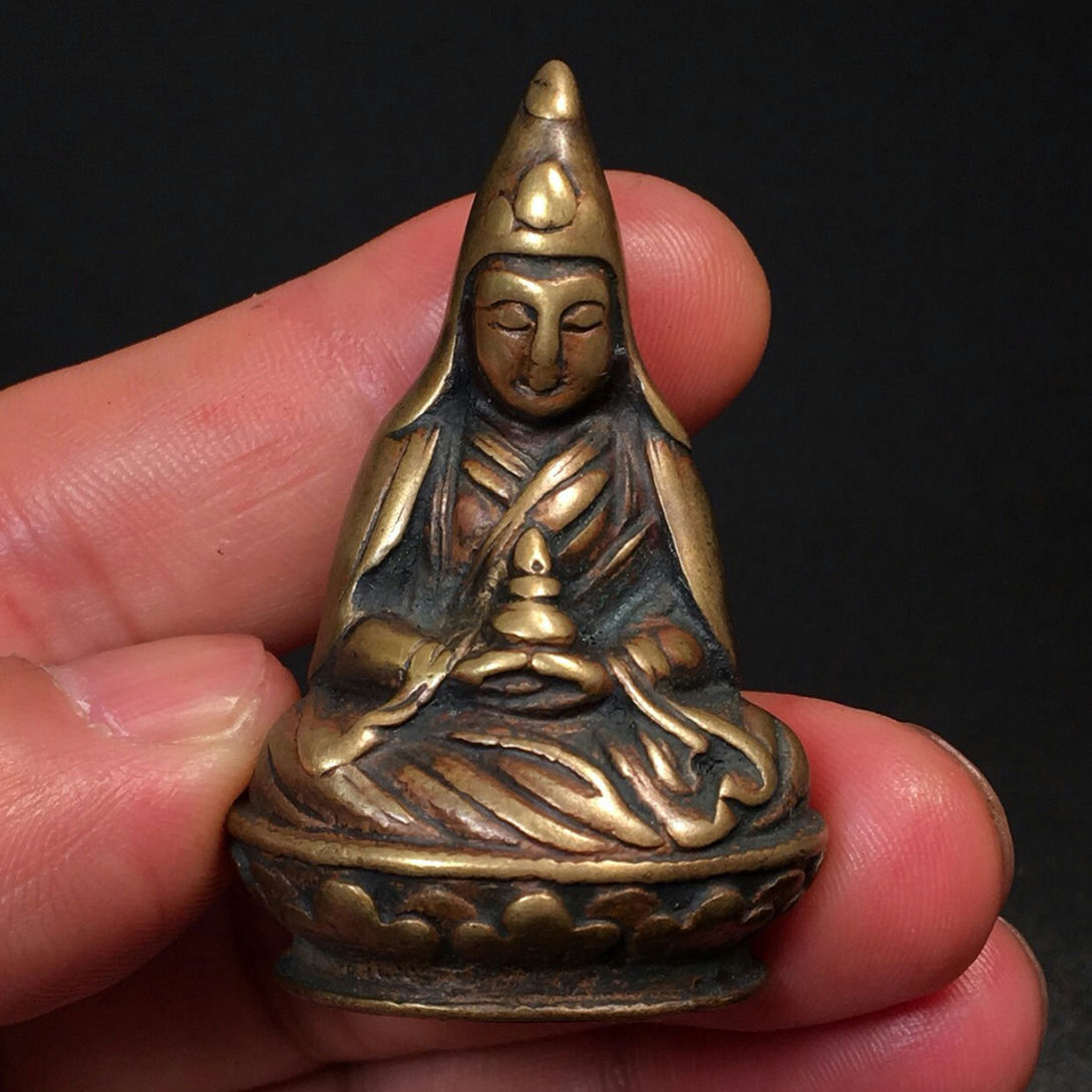 ★旧家蔵出し・時代物★A780清時代 仏教古美術 チベット密教 銅製 大樂蓮師仏像 超絶技巧・細密造 寺院収蔵品拍卖