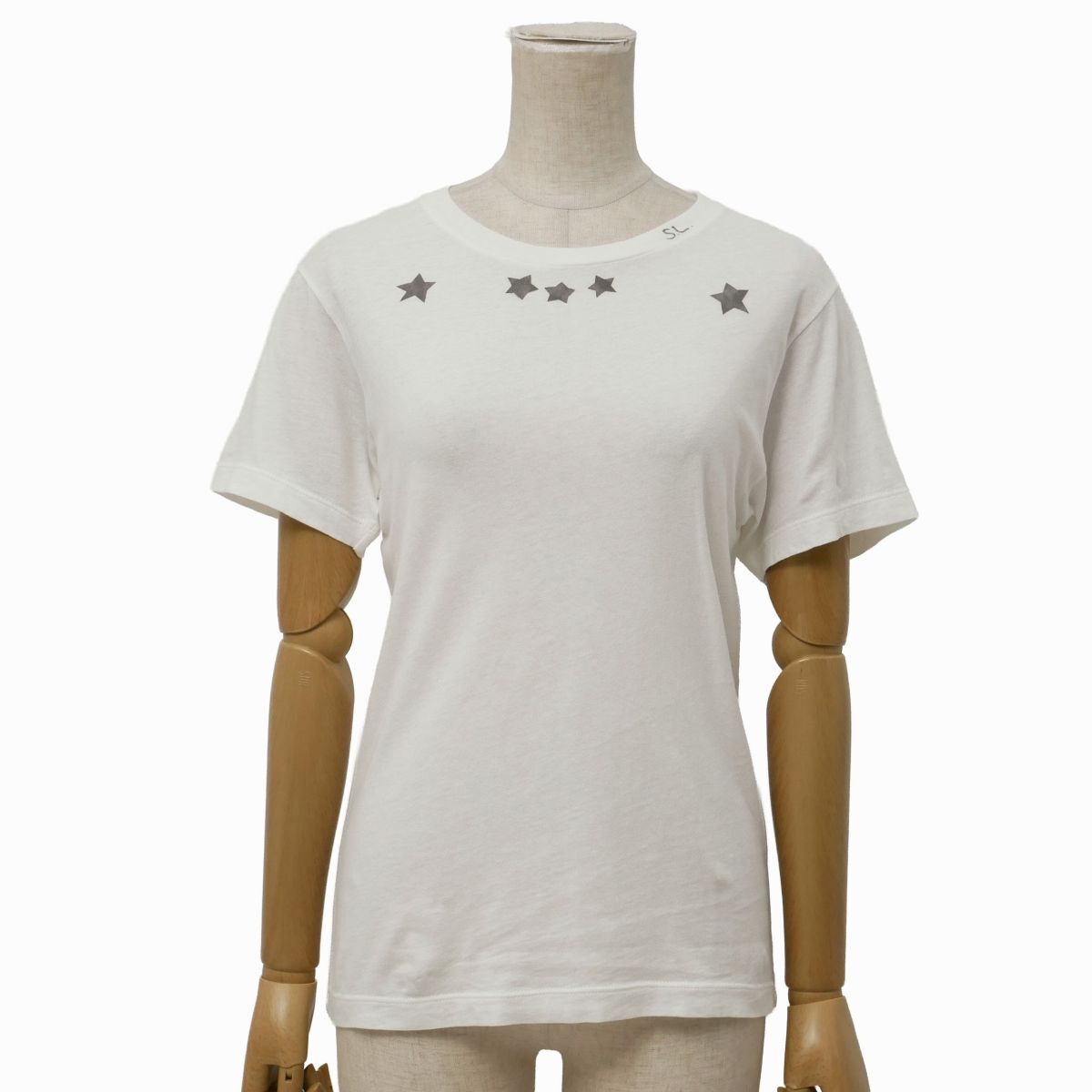 GT5751☆イヴサンローラン YVES SAINT LAURENT スタープリント 半袖Tシャツ カットソー クルーネック 星 コットン ホワイト XS拍卖