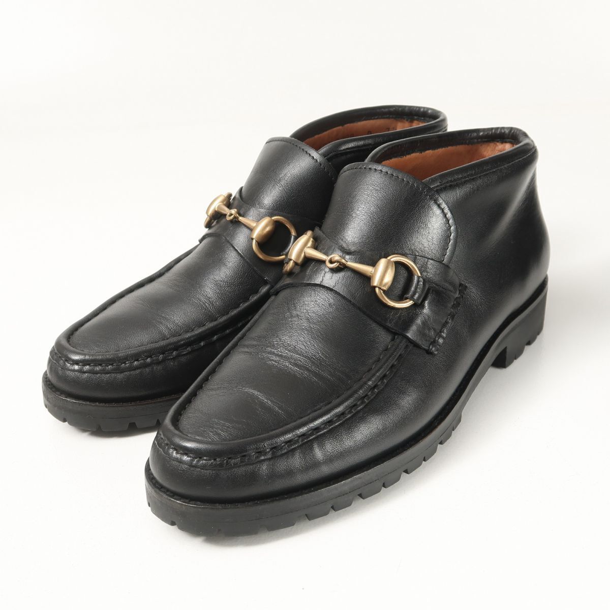 SGT5448△イタリア製 GUCCI グッチ 104 0088 ホースビット レザーシューズ ローファー アンクルブーツ モカシン サイズ7.5B 革靴 ブラック拍卖