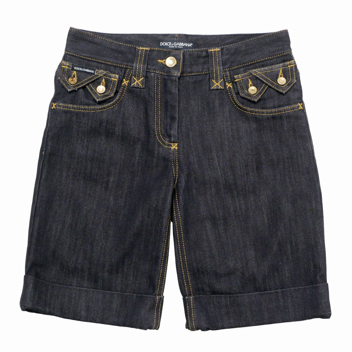 TJ6980☆ドルチェ&ガッバーナ DOLCE&GABBANA デニム ハーフパンツ ジーンズ ローライズ ストレッチ ロールアップ ブラック系 サイズ36拍卖