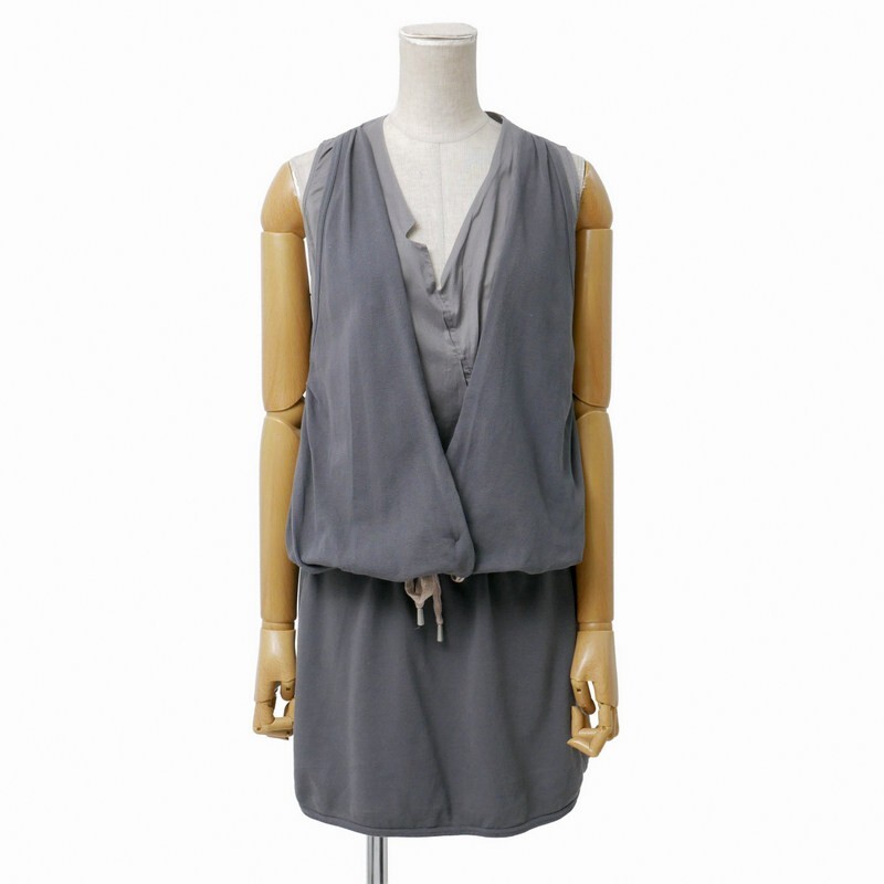 GT5279=イタリア製*ブルネロクチネリ/Brunello Cucinelli*レイヤード*カシュクール*ノースリーブワンピ―ス*コットン*グレー系拍卖