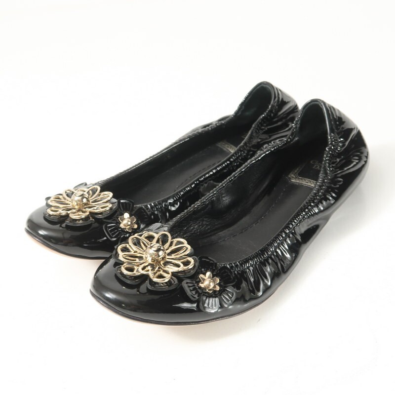 MJ2515* Christian Dior クリスチャンディオール 36(23cm相当) CDロゴ フラワーモチーフ フラットシューズ パンプス 靴 ブラック拍卖