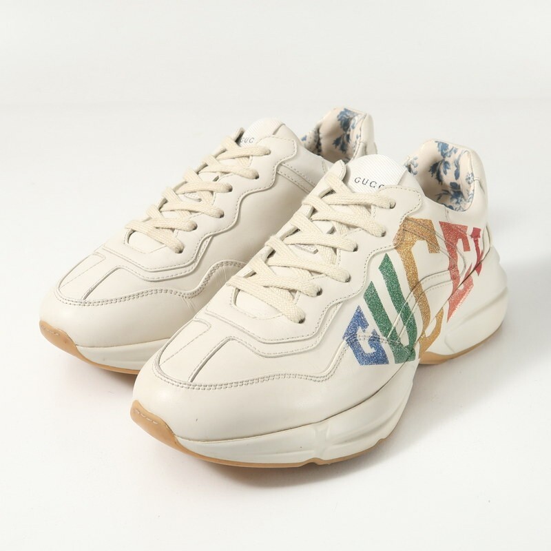 GT5796*イタリア製 GUCCI グッチ 37.5(24cm相当) Rhyton ライトン グリッターロゴ レザースニーカー ローカット 厚底 靴 524990拍卖