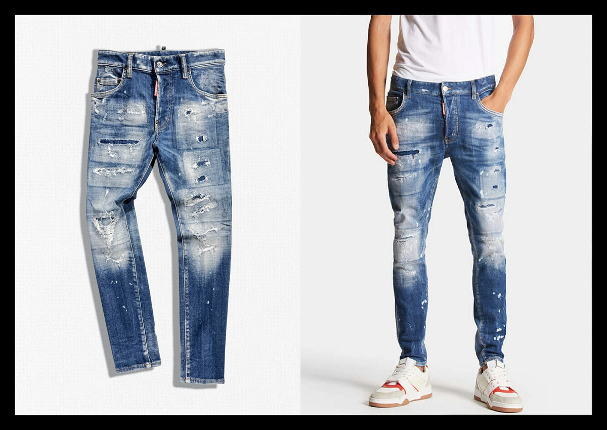 定価13.9万ディースクエアード DSQUARED2 大胆なダメージリペア加工が目を惹くテーパードデニムパンツ SUPER TWINKY JEAN イタリア製 42拍卖