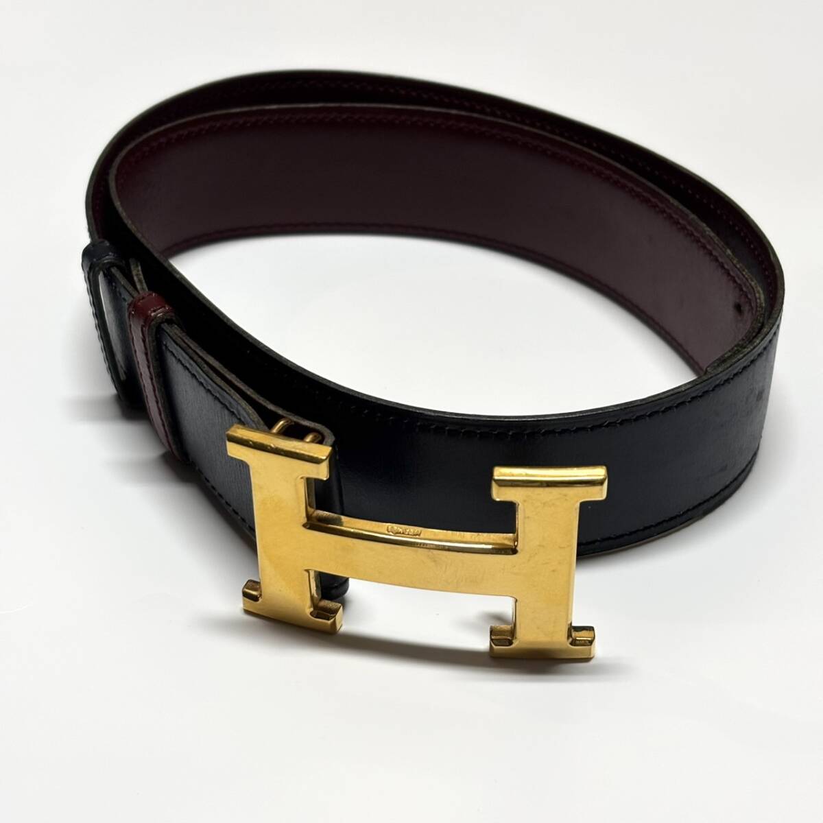 【1000円スタート】HERMES エルメス コンスタンス Hベルト ゴールド金具 リバーシブル ネイビー ボルドー ヴィンテージ拍卖