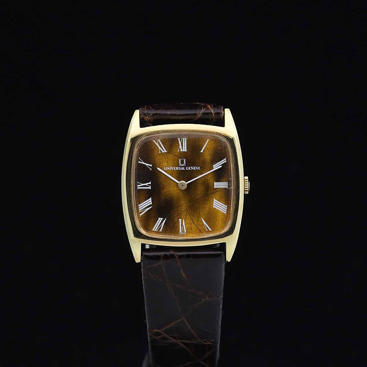 1円~ 良品 薄型 UNIVERSAL GENEVE ユニバーサルジュネーブ 542114 Cal. 42 GP・SS メンズ 手巻き タイガーアイ文字盤 純正尾錠拍卖