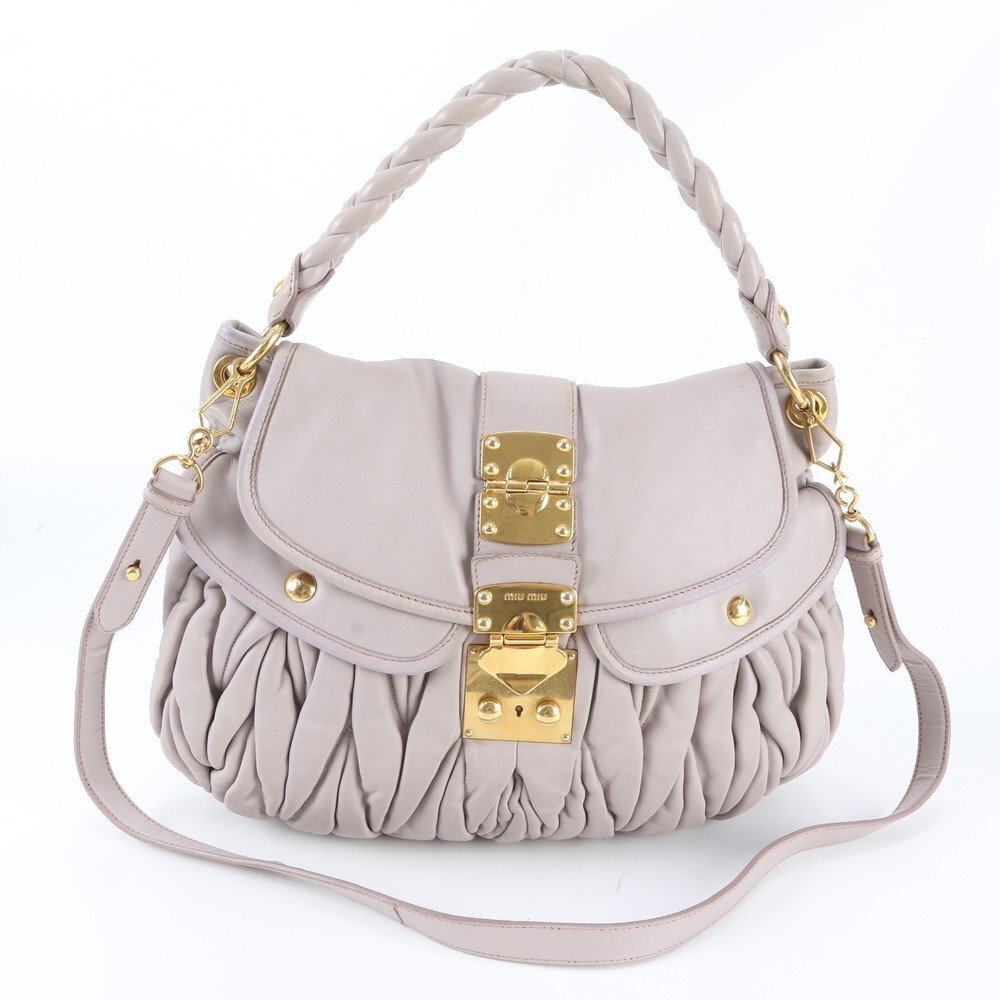 ■1円■美品■ミュウミュウ■マテラッセ レザー 2WAY ショルダーバッグ 斜め掛け ハンド 本革 A4 レディース WWM ED1-7拍卖