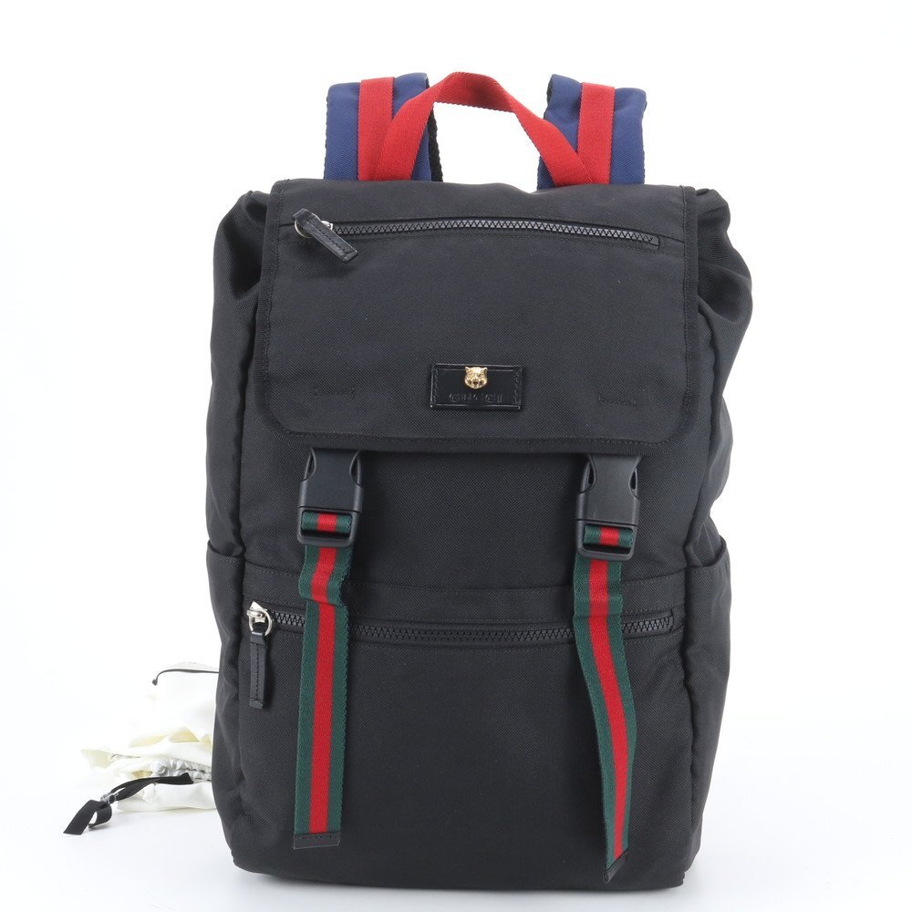 1円■極美品■グッチ■シェリー ライン タイガーヘッド 450982 リュックサック バックパック バッグ ブラック 黒 A4 メンズ MWM DZ33-7拍卖